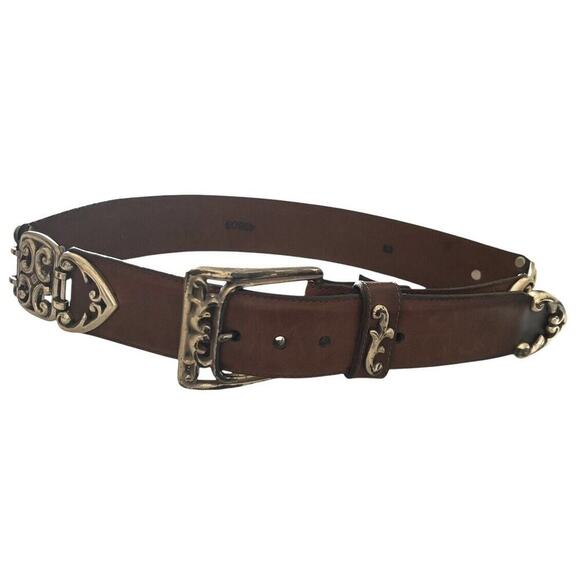 Brighton Women’s Art Nouveau Belt brown Leather Silver Swirl buckle Scroll Sz S - Picture 8 of 12